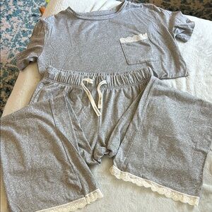 Gray Lace Trim Pajama Set
